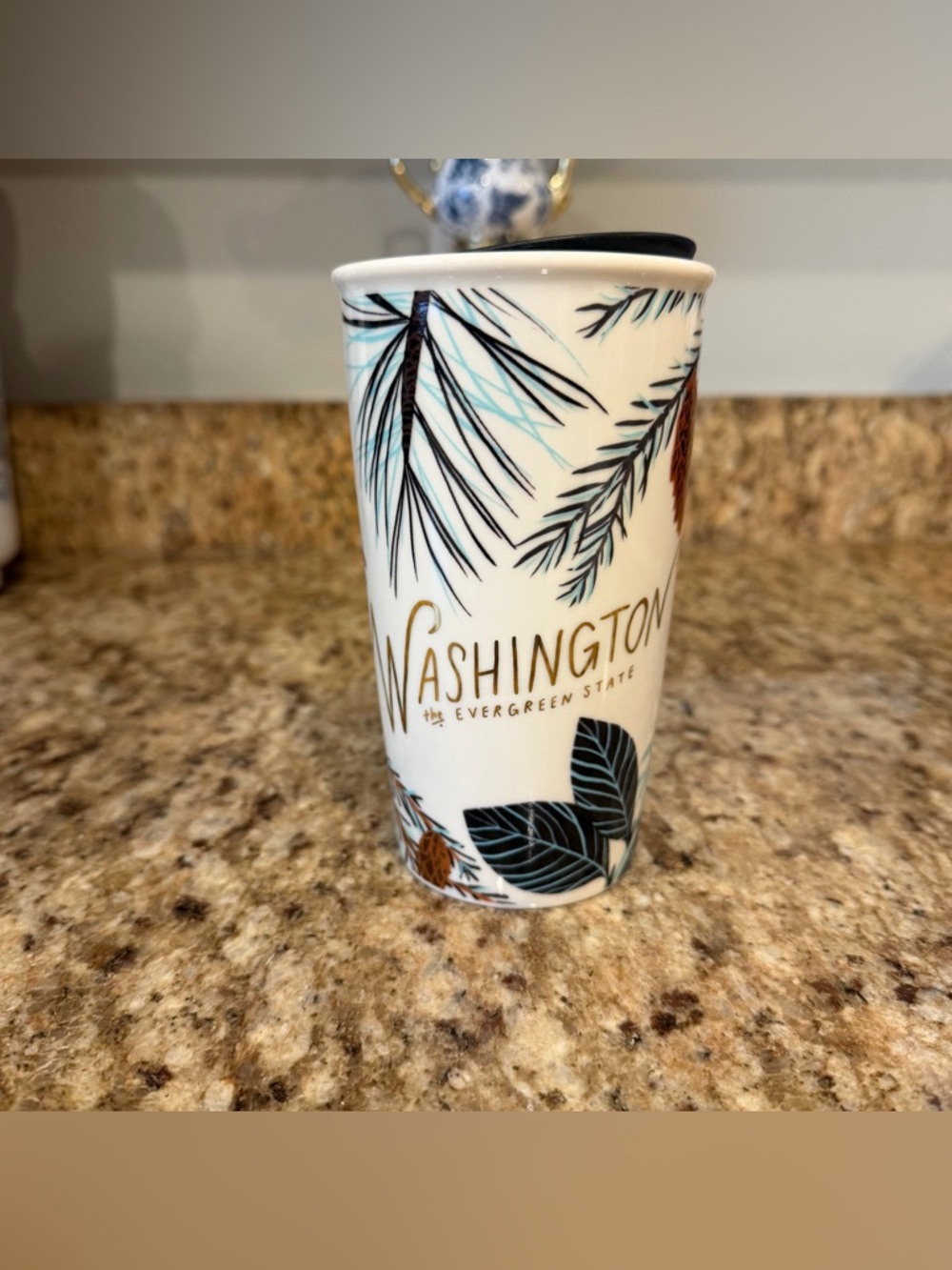 Starbucks 2017 Washington The Evergreen State Ceramic Travel To Go Mug Cup Lid